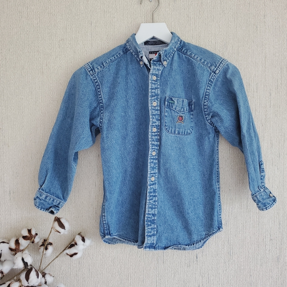 Tommy Hilfiger Vintage denim Button Up Boys Shirt Size 7